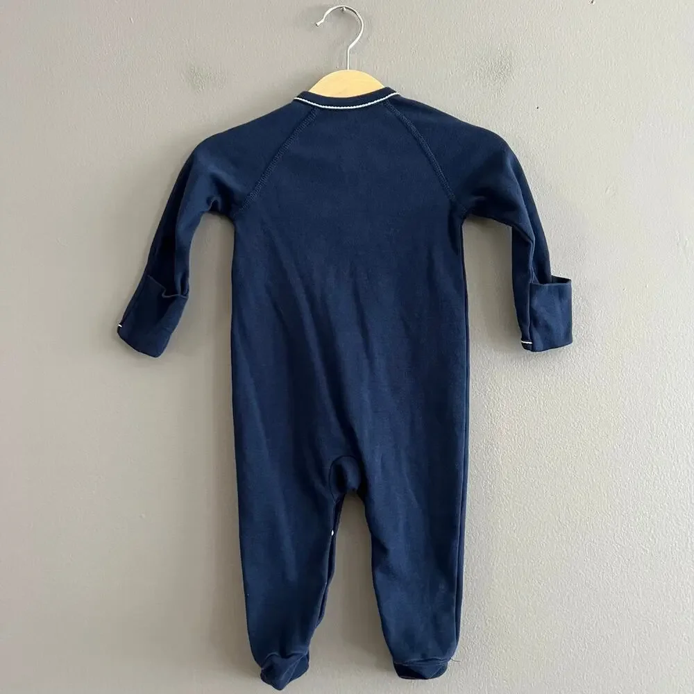 Ralph Lauren Baby Footie French Navy White Stitching 6M Cotton Sleeper Pajamas